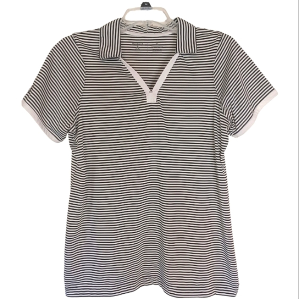 Antigua Black and White Striped Short Sleeve Polo